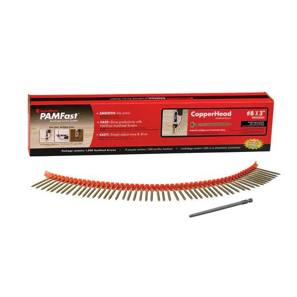 PAM WDCH8300 Collated Screws, #8, 3 , PAMDrive Head, Copperhead - 1000 Bx